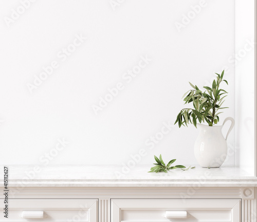 Wall mockup in kitchen interior background  Farmhouse style  3d render