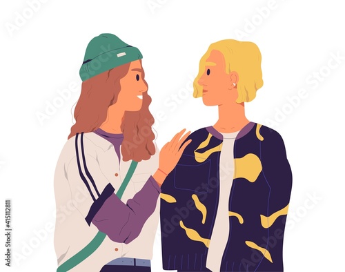 Awkward situation and misunderstanding between two chatting people with different reactions and face expressions. Moment of awkwardness. Colored flat vector illustration isolated on white background
