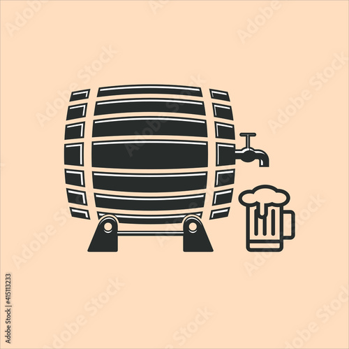 illustration of wooden barrel beer, icon for beer craft.