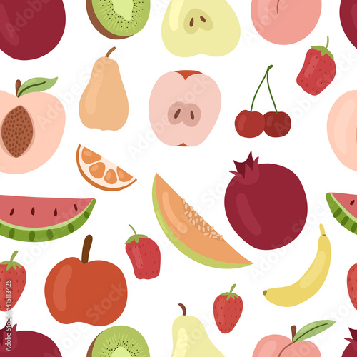 Fototapeta Naklejka Na Ścianę i Meble -  Fruits seamless pattern. Vector hand drawn illustration.