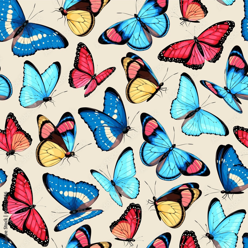 Colorful butterflies in a realistic style