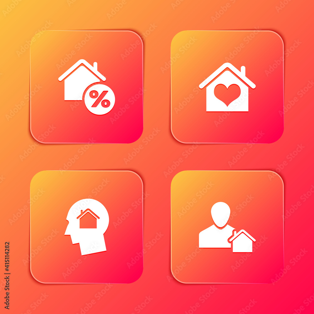 Set House with percant, heart shape, Man dreaming about buying house and Realtor icon. Vector. Set House with percant, heart shape, Man dreaming about buying house and Realtor icon. Vector.