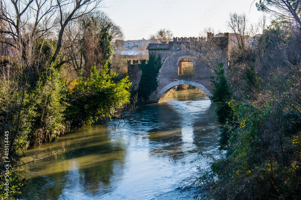 Medieval bridge in Rome,The Ponte Nomentano (Ponte Tazio) over the river Aniene