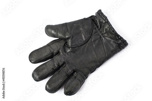 Black leather glove on white background © ekim