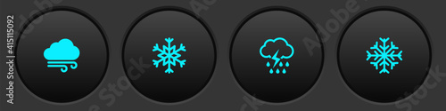 Set Windy weather, Snowflake, Cloud with rain and lightning and icon. Vector.