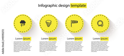 Set Cloud with snow and rain, Tornado, Cone meteorology windsock wind vane and Wind sun. Business infographic template. Vector.