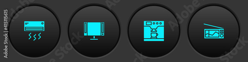 Set Air conditioner, Smart Tv, Coffee machine and cup and Radio icon. Vector.