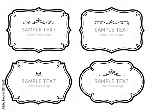 洋風のクラシカルな形のラベルフレームと線の飾りのセット