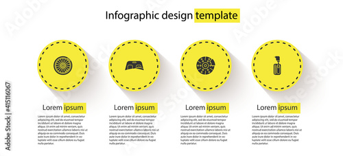 Set Car wheel, windscreen, brake disk with caliper and Gear shifter. Business infographic template. Vector.