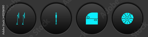 Set Windscreen wiper, Shock absorber, Car door and brake disk with caliper icon. Vector.