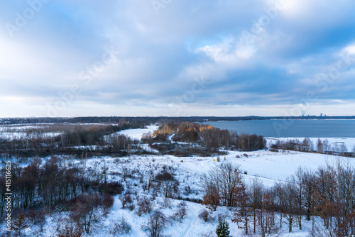View at the Cospudener Lake in Leipzig in Winter