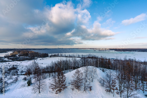 View at the Cospudener Lake in Leipzig in Winter