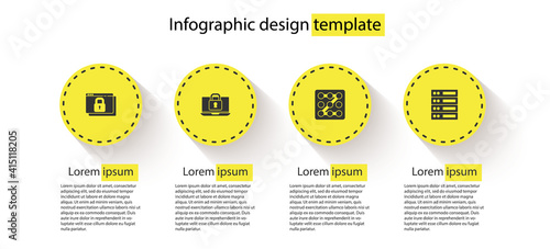 Set Secure your site with HTTPS, SSL, Laptop and lock, Graphic password protection and Server, Data, Web Hosting. Business infographic template. Vector.