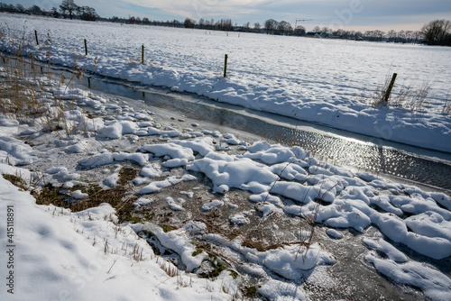 Eerbeekse Hooilanden near Eerbeek in the Netherlands covered in snow