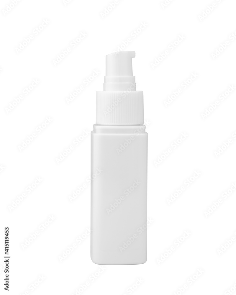 White cream container with pump dispenser isolated on white background. Plastic cream tube. Cosmetic packaging mock up. White cream container with pump dispenser isolated on white background. Plastic cream tube. Cosmetic packaging mock up.