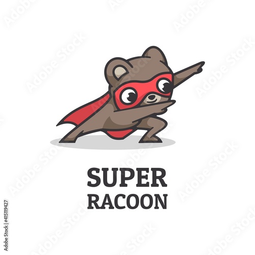 Vector Logo Illustration Super Raccoon Simple Mascot Style.