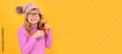 adult woman with cup isolated on background