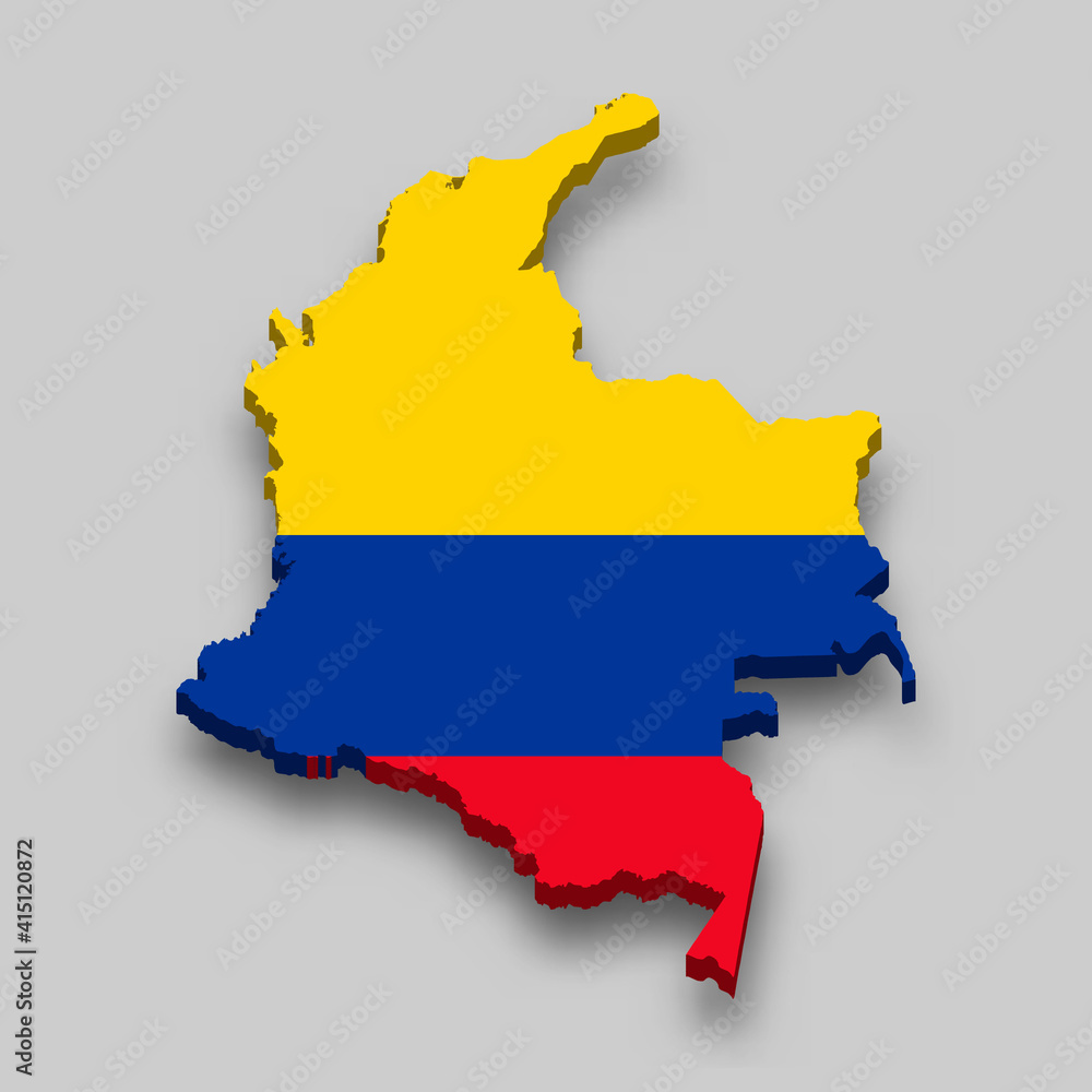 3d isometric Map of Colombia with national flag. 3d isometric Map of Colombia with national flag.