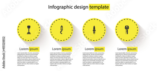 Set Gear shifter, Car muffler, spark plug and key with remote. Business infographic template. Vector.