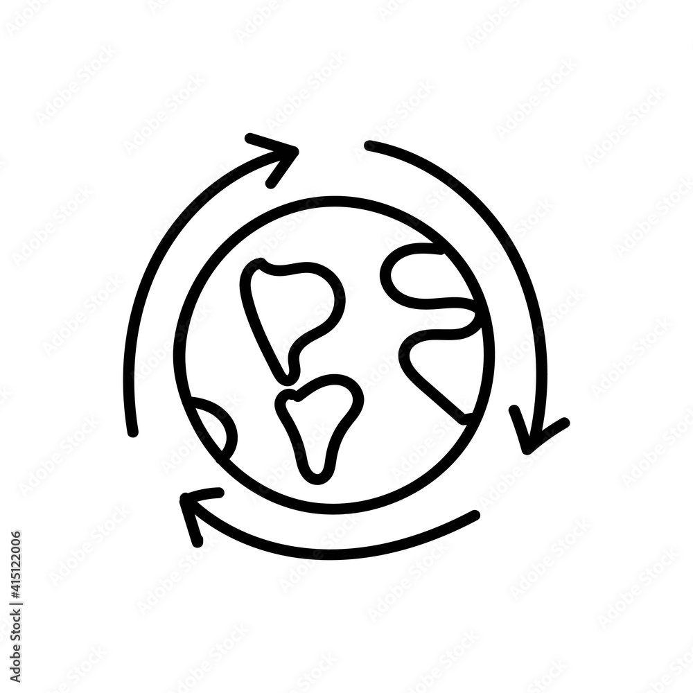 doodle Recycle arrow symbol. Earth with continents , Globe. Hand drawn vector illustration isolated on white doodle Recycle arrow symbol. Earth with continents , Globe. Hand drawn vector illustration isolated on white
