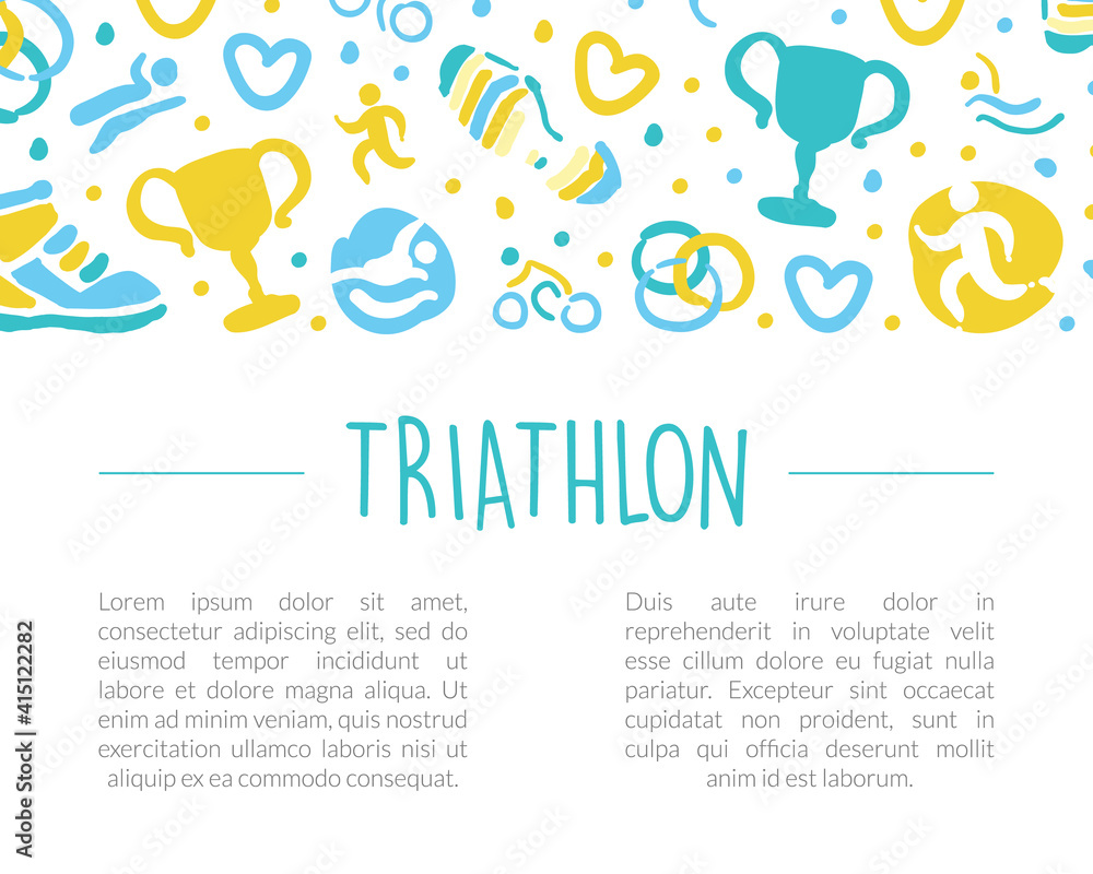 Triathlon Banner with Space for Text, Sports Event, Marathon, Competition, Championship Invitation, Banner, Poster, Logo Template Hand Drawn Vector Illustration