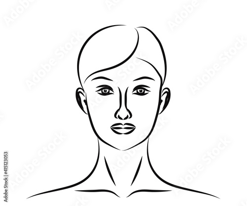 The face of a beautiful girl on a white background. Sketch. Vector illustration.
