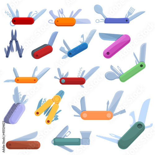 Multitool icons set. Cartoon set of multitool vector icons for web design