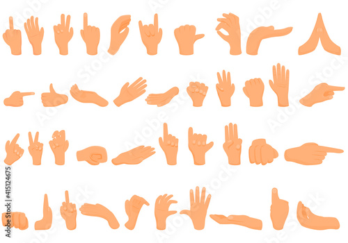 Hand gestures icons set. Cartoon set of hand gestures vector icons for web design
