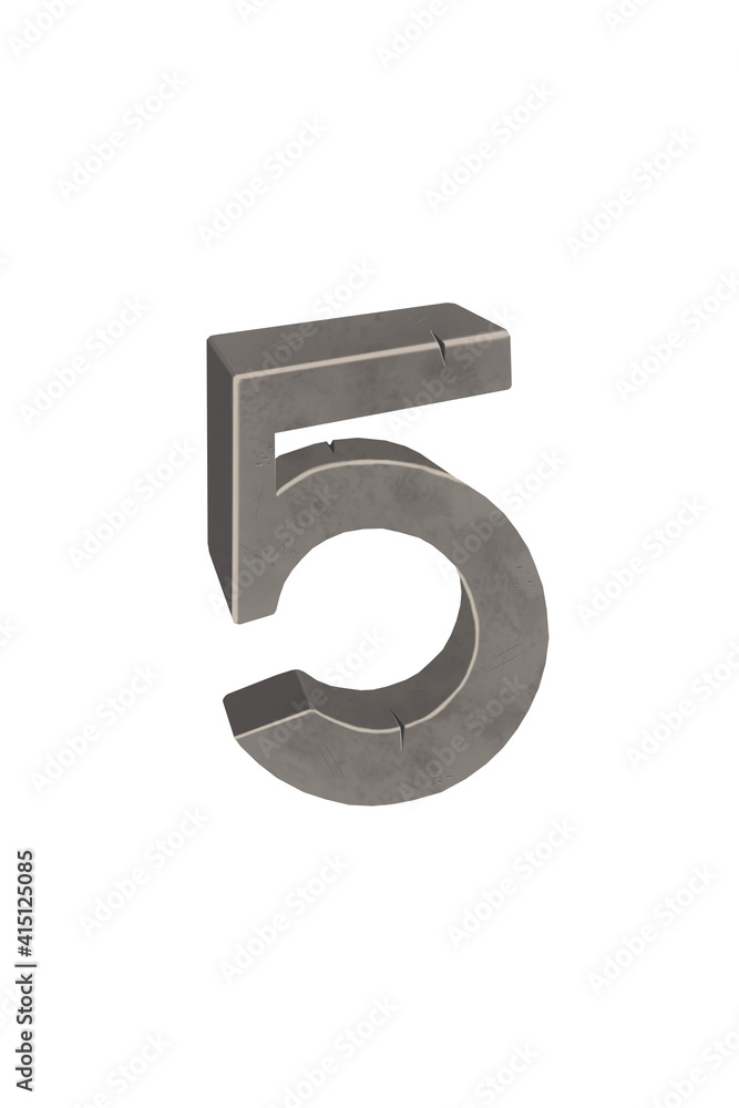 Volume metal figure Five isolated on a white background. Bitmap illustration Volume metal figure Five isolated on a white background. Bitmap illustration