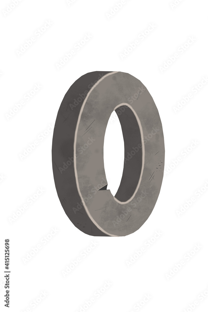 Volume metal figure Zero isolated on a white background. Bitmap illustration Volume metal figure Zero isolated on a white background. Bitmap illustration
