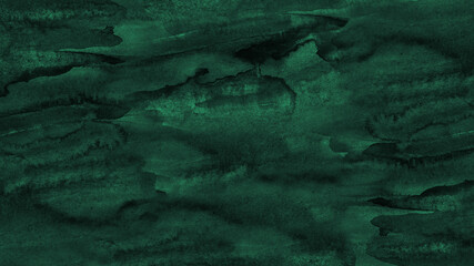 Hand painted watercolor background. Black blue green abstract art background. Dark turquiose aquarelle background with copy space for design. Web banner.