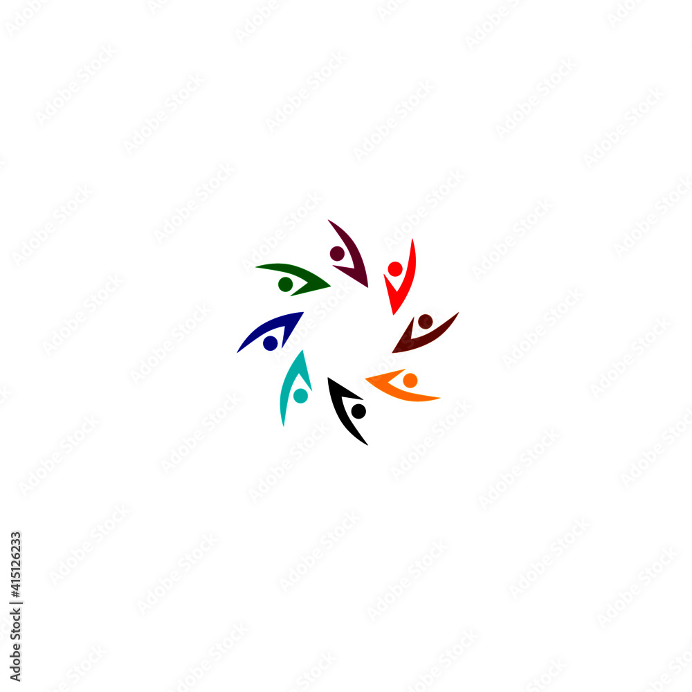 Colorful people together sign, symbol, art, logo, clipart isolated on white