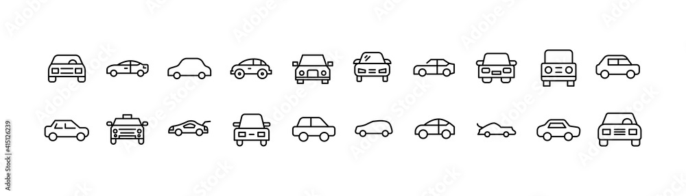Simple line set of car icons. - obrazy, fototapety, plakaty 