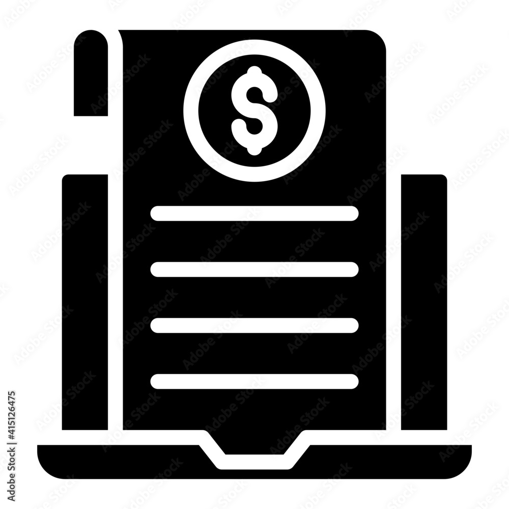 Icon of paper with dollar inside laptop, online bill vector Icon of paper with dollar inside laptop, online bill vector
