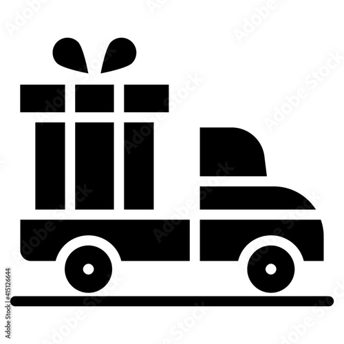 Gift with vehicle, gift delivery icon
