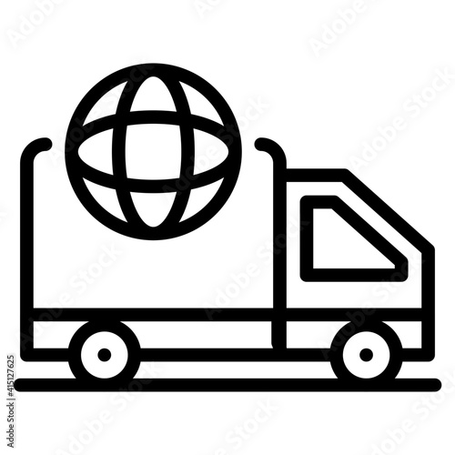 Globe with vehicle, global delivery icon