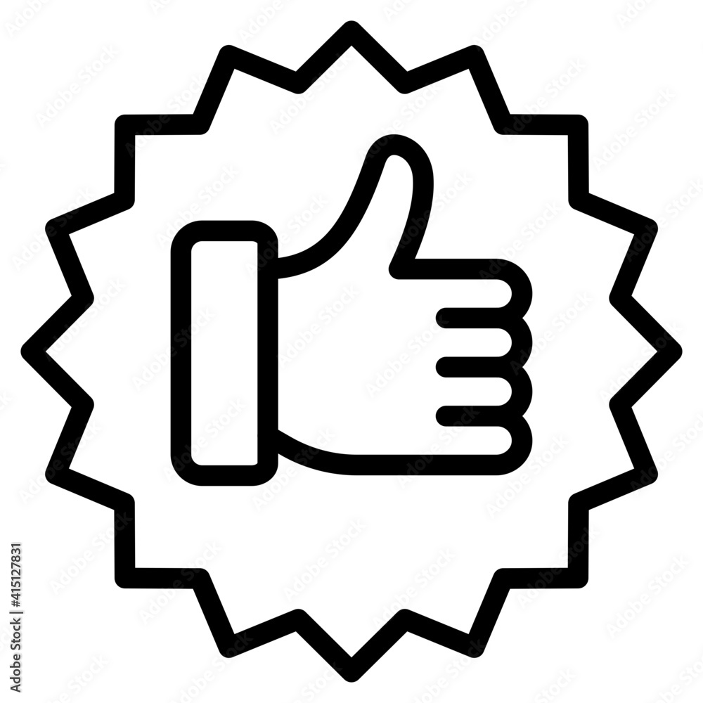 Thumbs up inside badge, icon of customer feedback Thumbs up inside badge, icon of customer feedback