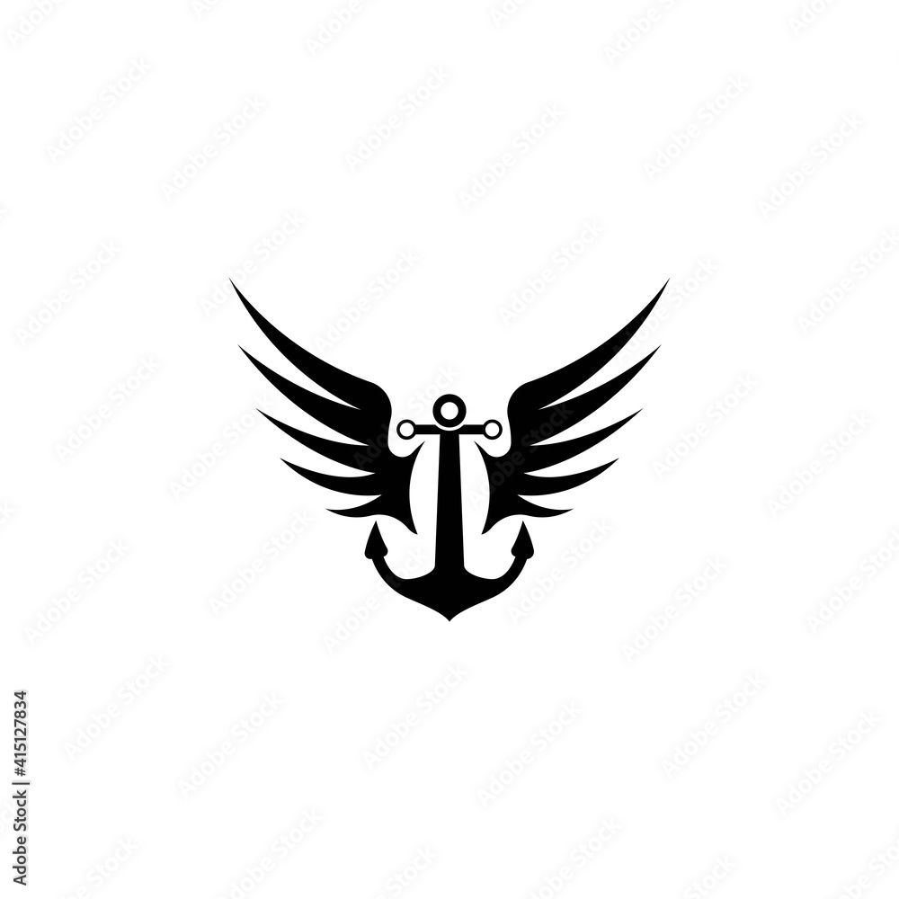 Obraz premium Anchor Winged Black Illustration Logo Design Vector