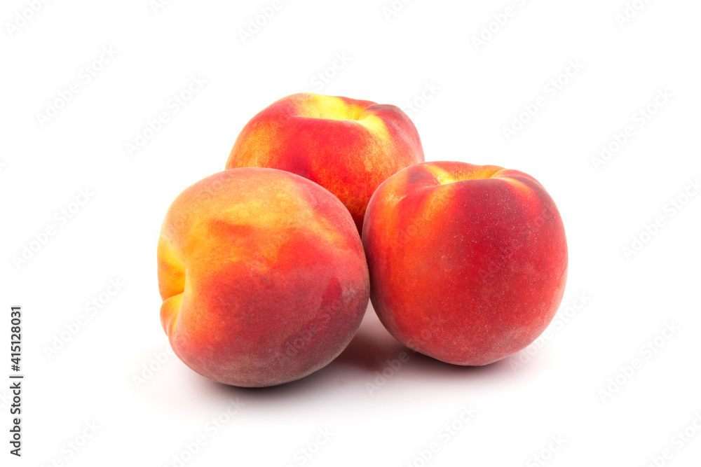 Summer fruit background. Ripe juicy peaches on white background. Copy space. Fresh organic fruit vegan food. Harvest concept Summer fruit background. Ripe juicy peaches on white background. Copy space. Fresh organic fruit vegan food. Harvest concept