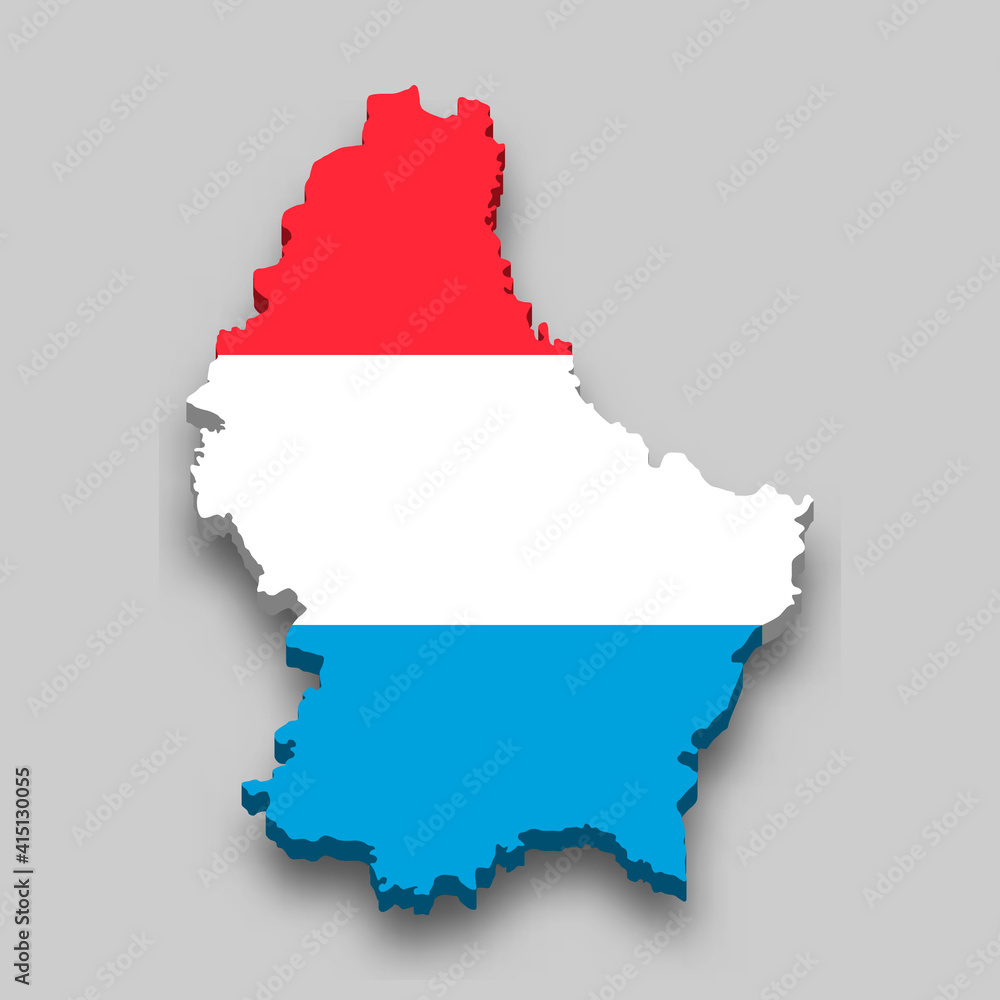 Obraz premium 3d isometric Map of Luxembourg with national flag.