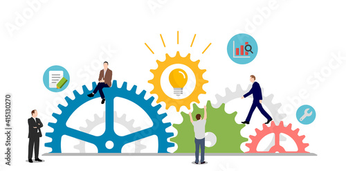 Business success ( idea, inspiration ) concept vector illustration. Gear wheel and people.