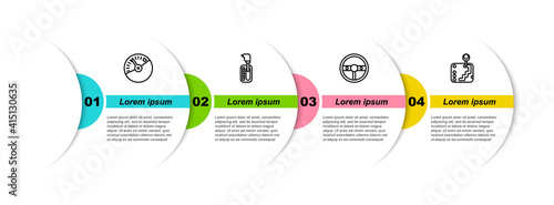 Set line Speedometer, Gear shifter, Steering wheel and . Business infographic template. Vector.