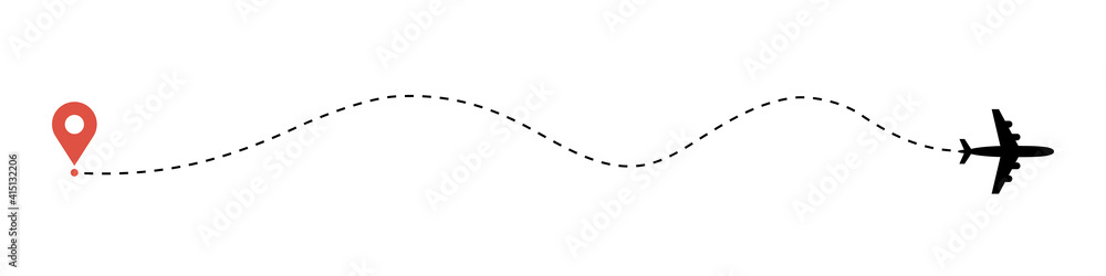 Heart airplane route. Plane and track icon on a white background. Vector illustration