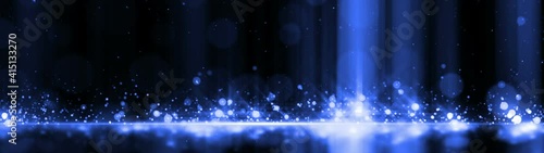 Abstract Blue Night Luxury Awards Background. Dark Blue Particle Glitter Luxury Light Panoramic Background. 