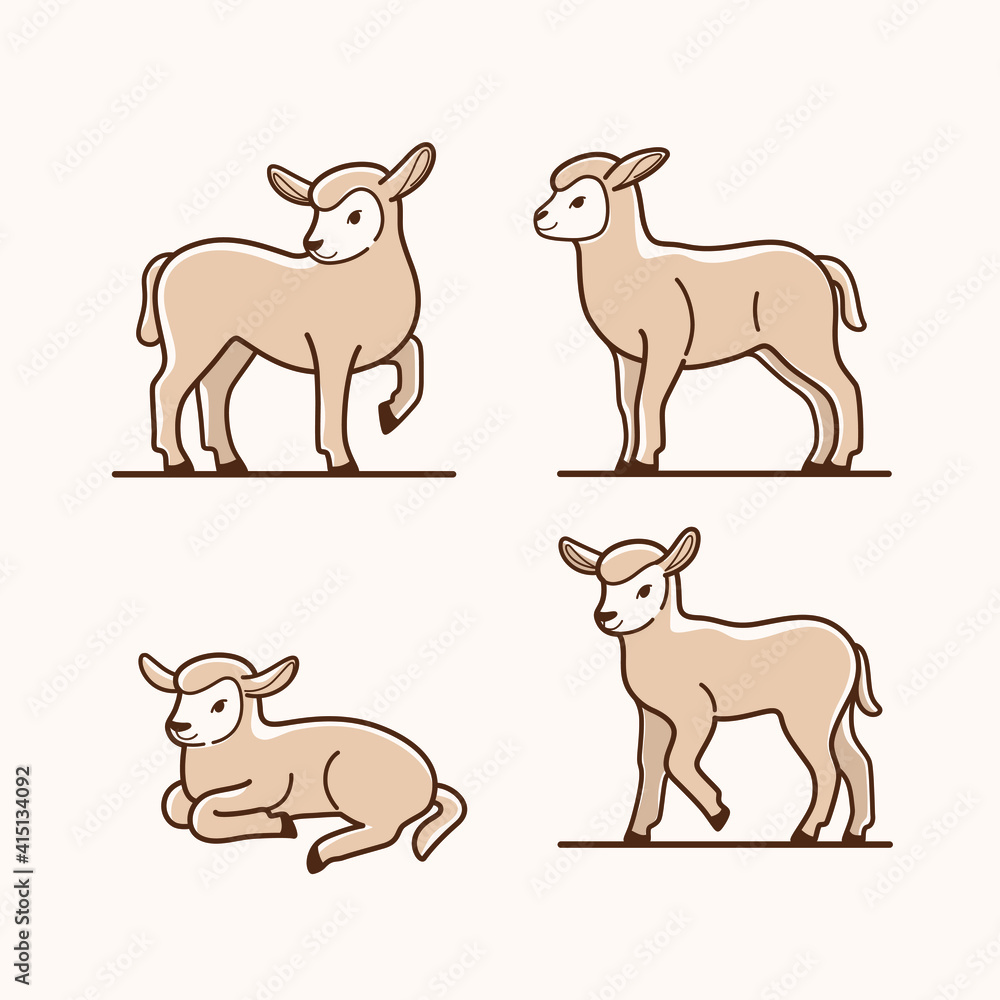 Lamb icon set. Different type of animal. Vector illustration for emblem, badge, insignia.