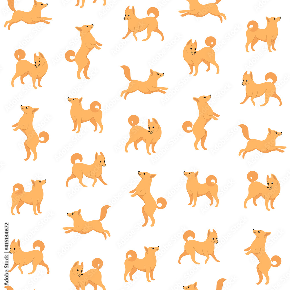 Cartoon happy schipperke - seamless trendy pattern with dogs in various poses. Flat vector illustration for prints, clothing, packaging and postcards.
