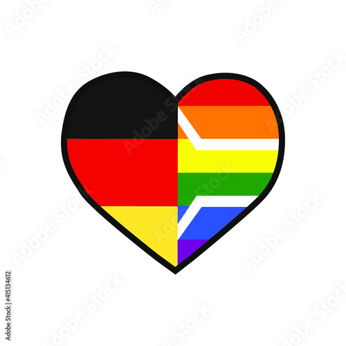 Vector illustration of the heart filled with Germany flag and the rainbow coloured LGBTQ pride flag of South Africa on white background. Free Download Vector illustration of the heart filled with Germany flag and the rainbow coloured LGBTQ pride flag of South Africa on white background. - GFXLoad