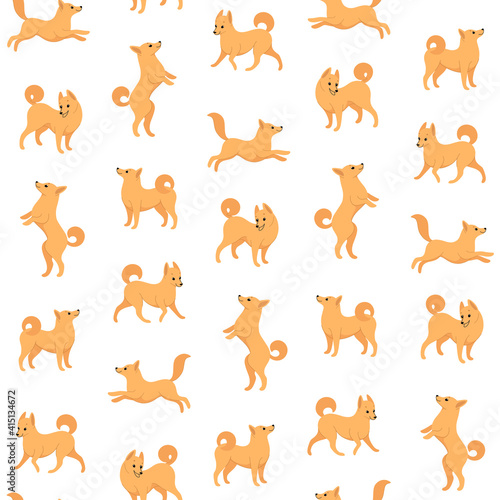 Cartoon happy schipperke - seamless trendy pattern with dogs in various poses. Flat vector illustration for prints  clothing  packaging and postcards.