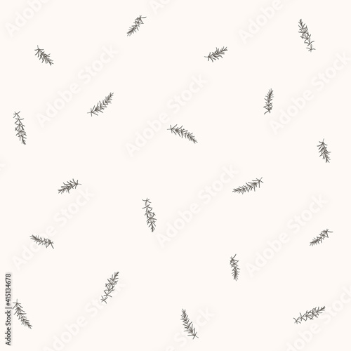 Branch of rosemary. Trendy pattern with twig. Vector contour illustration. © Lili Kudrili