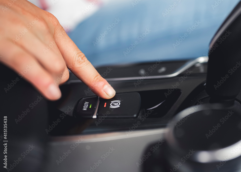 Electronic parking brake with Autohold. Modern car...Parking brake